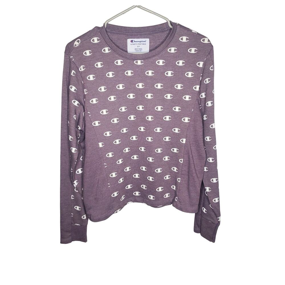 🔥 Champion Crewneck Logo Pullover Sweatshirt Mauve Purple and White Small NWT